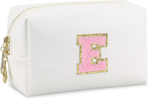 Initial Makeup Bag,Personalized preppy bag Waterproof PU Leather Chenille Letter Cosmetic Bag,Portable Travel Toiletry Bag Monogram Birthday Gift ...