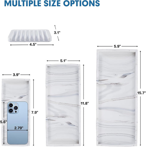 Bloss Silicone Bathroom Tray with Soap Holder - 7.9" Marble Vanity Trays for Bathroom Counter, Soap Dispenser Tray with Sponge Holder, Toilet Tank...