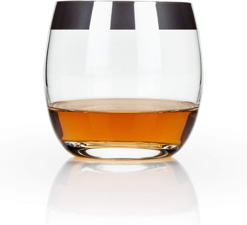 Viski Irving Chrome Rim Crystal Lowball Tumblers Set of 2 - Premium Crystal Clear Cocktail Glass Gold Rimmed Glassware, Stylish Lowball Whiskey Gl...