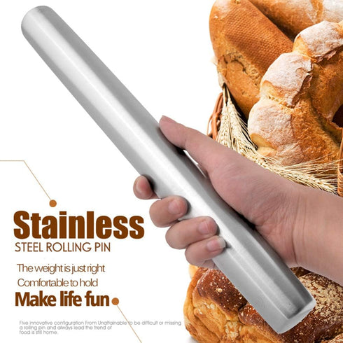 Stainless Steel Rolling Pin Professional French Metal Dough Roller 15.75" Kitchen Baking Tools Supplies For Pizza,Pasta,Cake,Pastry,Ravioli,Fondan...