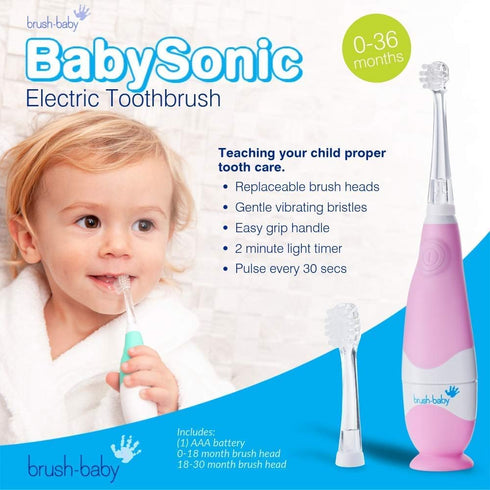 brush-baby BabySonic Infant and Toddler Electric Toothbrush for Ages 0-3 Years - Smart LED Timer and Gentle Vibration Provide a Fun Brushing Exper...