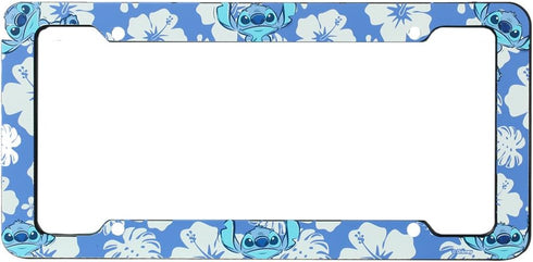 Lilo & Stitch Blue Hawaiian White Hibiscus Flowers Disney Auto Car Truck SUV Vehicle Universal-fit License Plate Frame - Plastic - Pair...