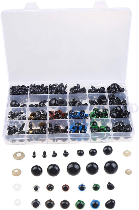 370 PCS 5mm-20mm Solid Black Eyes with Washers, Colorful Craft Plastic Safety Eyes Sewing for DIY of Puppet Plush Animal Making and Teddy Bear...