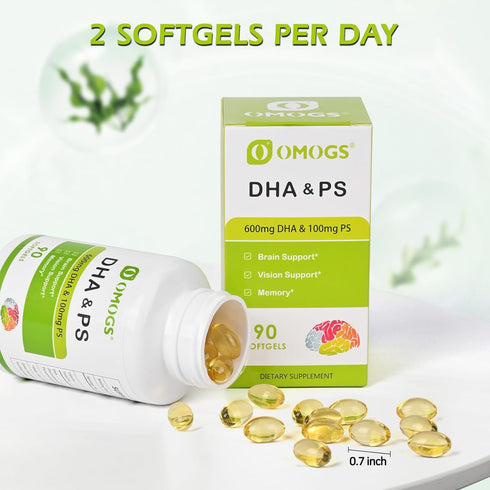 DHA & Omega Softgels for Adults, with Phosphatidylserine, Walnut Oil & Omega-3, Supports Healthy Brain Function, Vision and Memory, Gluten Free, N...