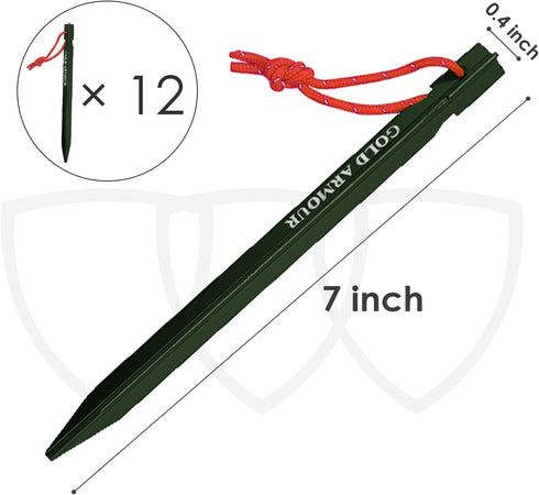 Gold Armour Tent Stakes - 12 Pack Heavy Duty, Lightweight, Camping Stakes Pegs for Outdoor Tent and Tarp, Essential Camping Gear Equipment Accesso...