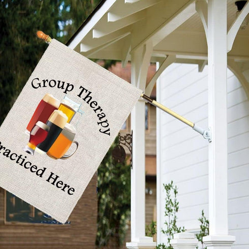 PXTIDY Funny Drinking Garden Flag Group Therapy Practiced Here Drinking House Yard Flag Beer Outdoor Decoration Flag Group Therapy Home Decor...