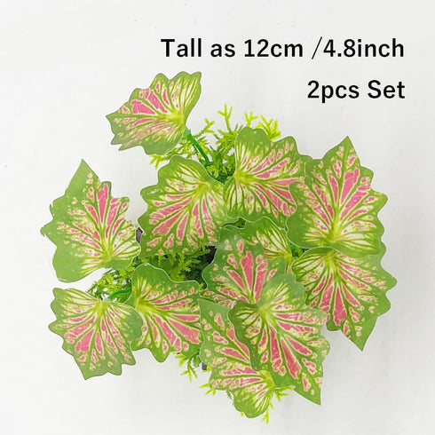 Smoothedo-Pets Aquarium Plants Fish Tank Decorations 2pcs Plastic Artificial Plant Goldfish Waterscape Fish Hides (Rainforest Leaf-Pink-Small-Set)...