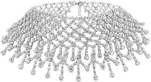 DRESBE Rhinestone Necklace Crystal Choker Necklaces Prom Necklace Chain Party Neck Jewelry for Women...