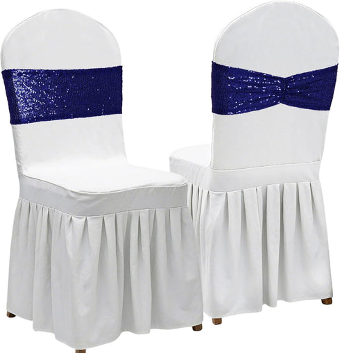 Poise3EHome Sequin Chair Sashes Navy Blue Folding Chair Covers Bow for Wedding Party Reception Decorations, 10 PCS...