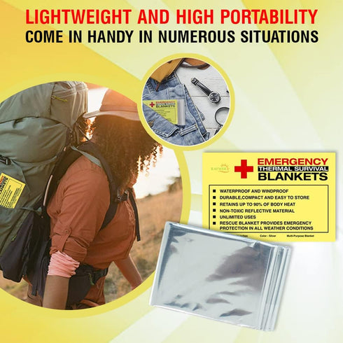 (4 Pack Emergency Thermal Survival Blankets, Mylar Blankets for Outdoor, Camping, Hiking, Survival, Large Silver Thermal Sheets, Heavy Duty Gear (...