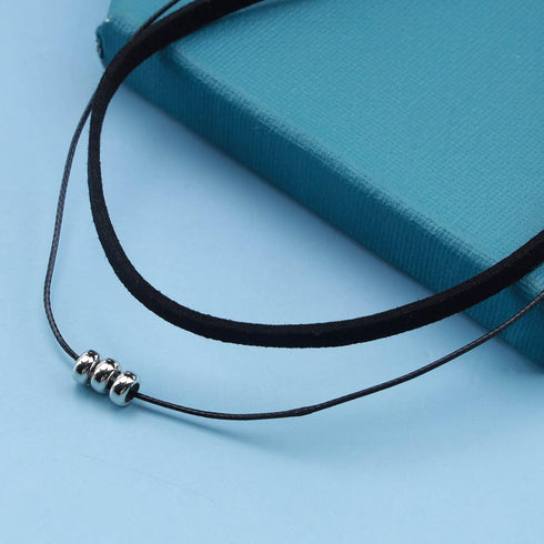 Boho Layered Leather Rope Necklace Choker Black Leather Cord Choker Necklace Gothic Leather Suede Necklace Chain Short Black Collar Necklace Jewel...