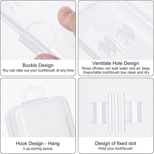 Toothbrush Case 2 Packs, Transparent Toothbrush Travel Case, Plastic Toothbrush Holder Travel Size, 7.87 x 2.36x 1.18 inches Portable Toothbrush C...