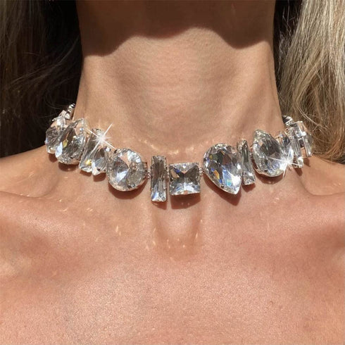 Crystal Chokers Silver Choker Necklace Rhinestone Neck Chain Bling Neck Jewelry Prom Accessories for Women and Girls...