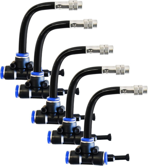 5 Pack Brass Misting Nozzle Tee, w/ 0.32 in Dia Built in Hose for Outdoor Watering System, Adjustable 360° Rotation Nozzles, Water Mister Nozzles ...