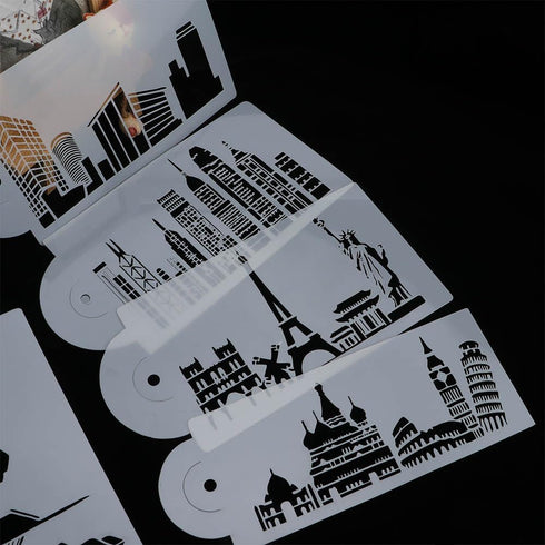 Landmark Building Cake Stencils, 5Pcs/Set Cake Template Fondant Cake Decorating Dessert Stencil Mould Decor Stencil Bakery Tools...