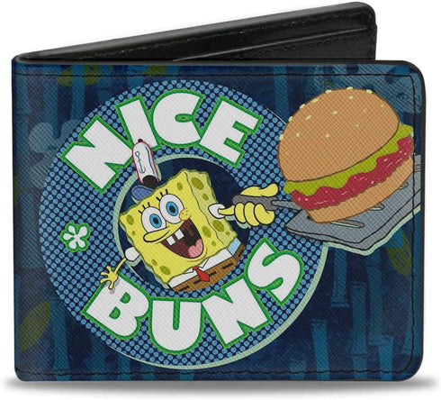 SpongeBob SquarePants mens Buckle-down Pu Bifold - Spongebob Nice Buns Wallet, Multicolor, 4.0 x 3.5 US...