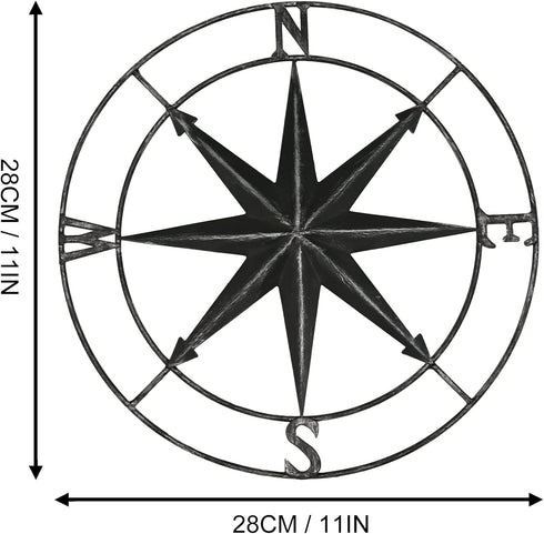 aboxoo Round Metal Compass Decorative Compass Metal Wall Art Hanging Wall Sculpture 11 Inch Black Diameter Farmhouse Decor Indoor or Outdoor Sign...