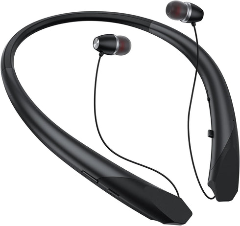 Bluetooth Headset, 2024 Upgraded Wireless Neckband Bluetooth Headphones - Retractable Earbuds, Long Playtime, Noise Cancelling Stereo Earphones wi...
