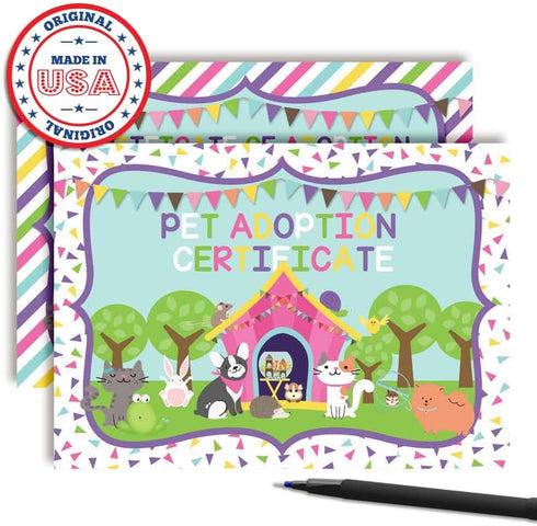 Plush Pet Stuffed Animal Themed Certificates of Adoption for Kids' Birthday Parties, 10 5"x7" Fill in Cards by AmandaCreation...