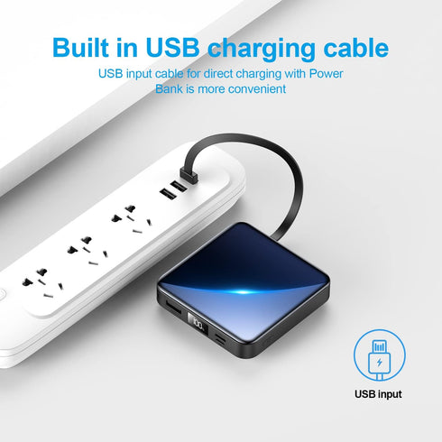 12000mAh Small Power Bank,Mini Portable Charger Built in 4 Cables,USB C Input/Output with Smart LED Display,External Battery Portable Charger Powe...