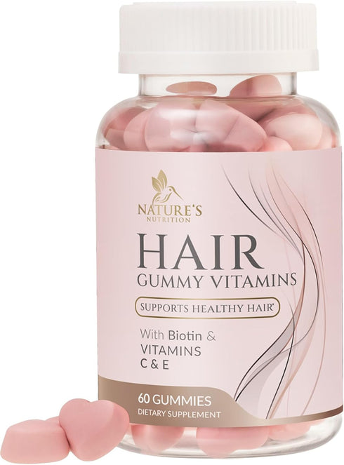 Sugar Free Hair Vitamins Gummies with Biotin 5000 mcg, Vitamin A, B12, C, D, E, Folic Acid, Supports Hair Growth Gummy, Vegetarian Friendly, Suppo...