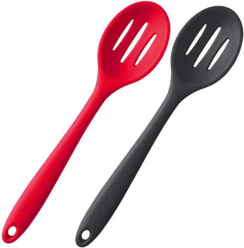 Silicone Nonstick Slotted Spoons Set 2,High Heat Resistant, Hygienic Design Cooking Baking Spoons Set for Cooking Stirring, Mixing and Serving,Red...