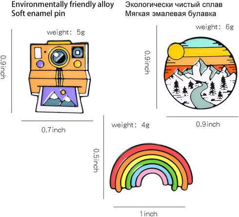 3Pcs Rainbow Brooches Landscape Camera Enamel Lapel Pins Outdoors Camping Travel Camp Lapel Pins Cartoon Brooches Badges Fashion Gifts for DIY Bac...