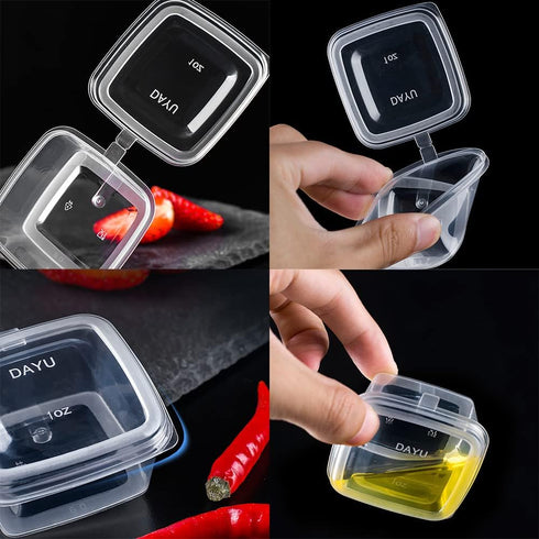 MIUPOO Leak Proof Square Sauce Cup,Plastic Souffle Cups,Disposable Clear Leak Proof Sauce Cup With Hinged Lid,Used for Various Sauces,Food Samples...