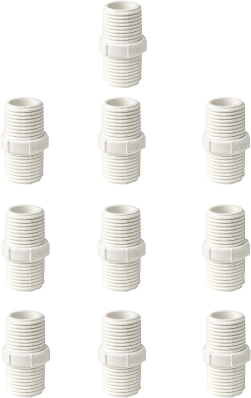 10pcs 0.5 Inch PVC Nipple Male to Male coupling adaptor of Thread plumbing PIPE connection 1/2Inch (1/2", pack of 10)...