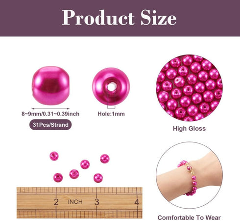 Cheriswelry 100pcs/strand 8mm Round Glass Pearl Beads Strand Tiny Satin Luster Pearl Beads Loose Spacer for DIY Bracelet Necklace Earrings Jewelry...