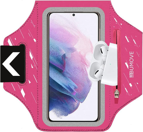 Running Armband with Headset Bag for Samsung Galaxy S25,S24, S23, S22,S21,Zipper Slot Car Key Holder, Workouts Sports Phone Arm Band (Pink)...