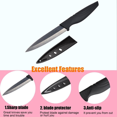 Steak Knives Set of 6 Extremely Sharp Kitchen Ceramic Black Blade Knife...