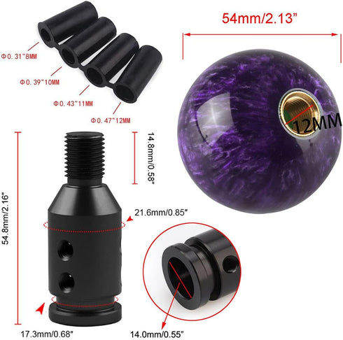 Purple Nebula Cloud Round Ball Gear Shift Knobs, Universal Automatic Manual Shifter Knob + Aluminum Adapter, Stick Shift Knob Head Cover Handle Ba...