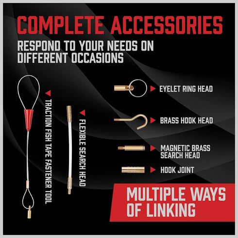 Electrical Fish Cable Wire Puller: 22.5 FT Fiberglass Wire Running Kit - Electrical Cable Pulling Fish Tape Kit - Wire Pulling Glow Rods Cable Sna...