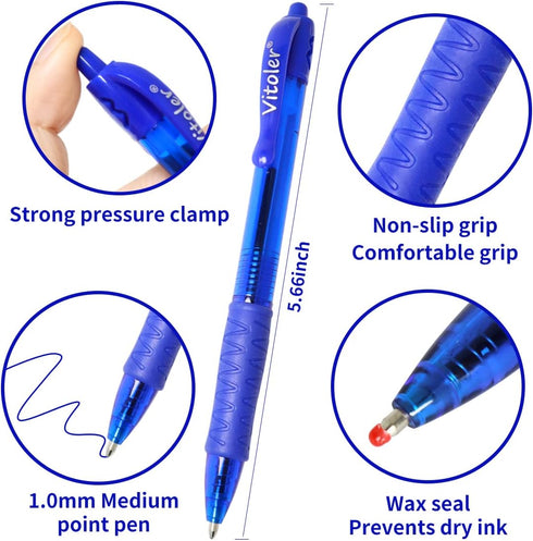 Vitoler Pens,8 Pack,1.0mm,Blue Pens Ballpoint,Pens for School,Retractable Ink Pens for Journaling Office School Supplies...