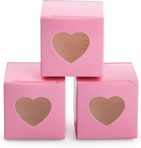 AWELL Pink Gift Boxes 2x2x2 inch with Clear Plastic Window for Candy Treat Gift Wrap Box Party Favor 50pc by MOWO...