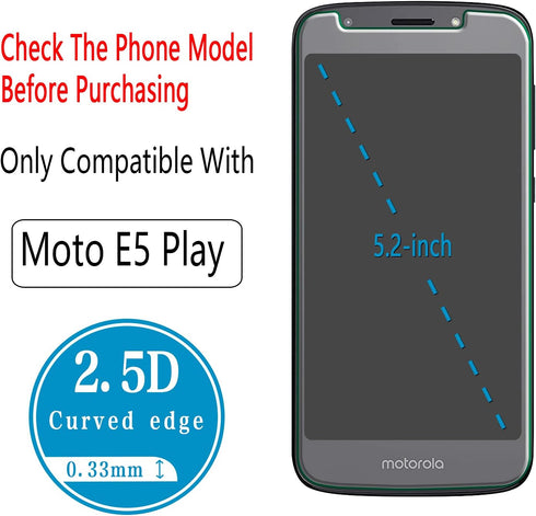 HPTech (2 Pack) Designed for Motorola (Moto E5 Play) Tempered Glass Screen Protector, 9H Hardness, Easy to Install, Bubble Free...