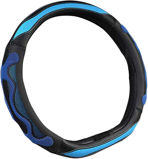 BuilLLin D Cut Steering Wheel Cover - D Shaped Flat Bottom Microfiber Leather Anti-Skid Breathable Fit 14.5"-15" (Blue)...