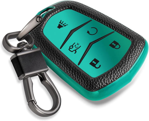 for Cadillac Key Fob Case with Leather Keychain, Advanced Soft TPU Surface Grain Car Key Cover for 2015-2019 Cadillac Escalade CTS SRX XT5 ATS STS...