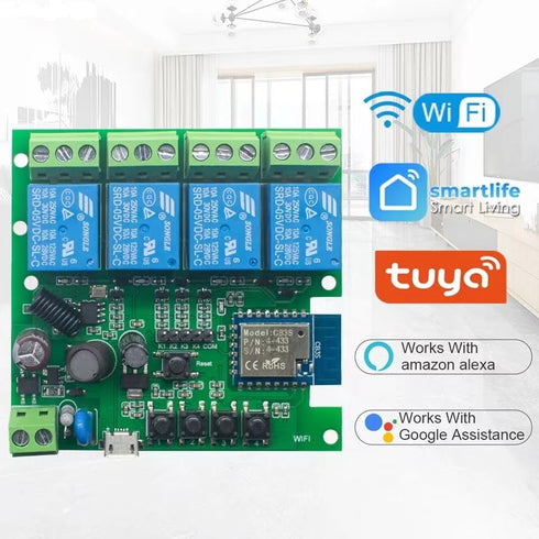 Tuya Smart Life WiFi Momentary Inching Relay Self-Locking Switch Module,DC 7-32V/USB 5V WiFi RF Bluetooth Relay,DIY Smart Home,Compatible with Ale...