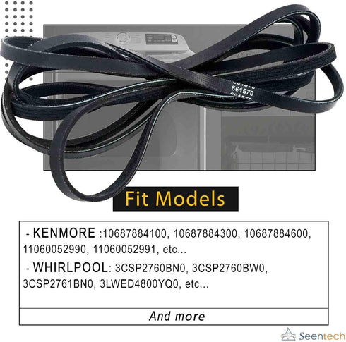 661570 Dryer Drum Belt by Seentech, Compatible with Whirlpool & Kenmore Dryers - Replaces Part Numbers 661570V AP5983729 3387610 3389728 3393999 339728 661570VP PS11722115
