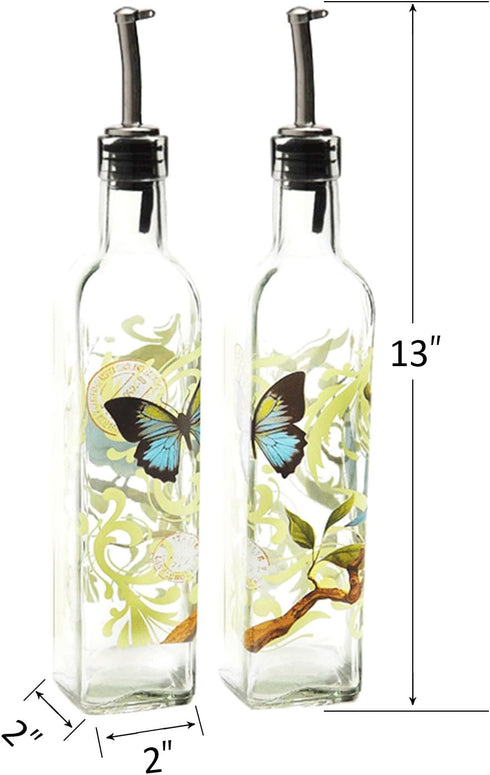 CEDAR HOME Olive Oil Bottle Set Glass Dispenser Vinegar Cruet 17oz. with Stainless Steel Leak Proof Pourer Spout for Cooking or Salad...