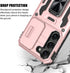 for Samsung Galaxy S23 Case, Shockproof Phone Case with Sliding Camera Cover & Rotatable Ring Holder Kickstand + Tempered Glass Screen Protector f...