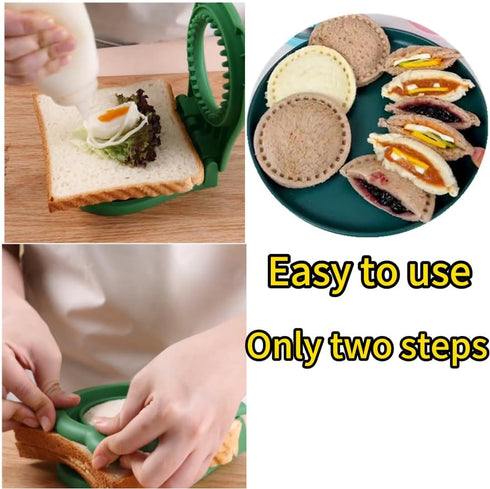 Uncrustable Sandwich Maker,Sandwiches Pocket Circle Shape 3.7Inch Sandwich Cutter and Sealer,Sandwich Cutter for Kids Breakfast and lunchboxes (Gr...