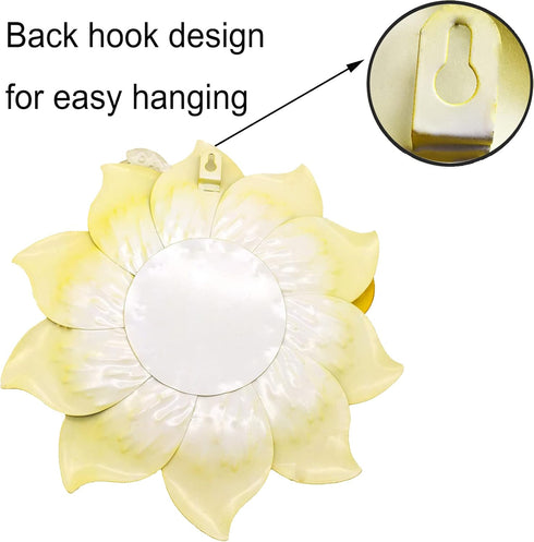 12 Inches Metal Flower Wall Art Garden Decor Cute Ladybug Flowers Decorations Hanging for Outside Yard Porch Lawn (Yellow)...