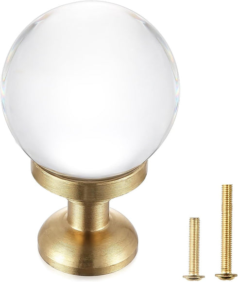 5-Pack Cabinet Crystal Knobs Solid Brass Base, Drawer Round beacon Spherical Gold Knobs, 1-Inch Diameter, Modern Kitchen Cabinet Knobs Brushed Bra...