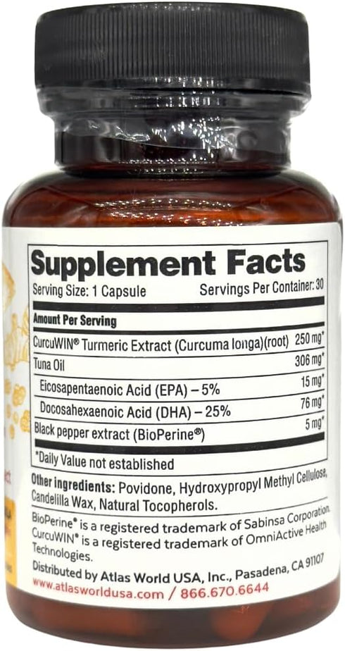 Vitality Rescue Omega 3 and Turmeric Supplement w/Bioperine, CurcuWin 46X Superior Absorption Curcumin to Support Workout Recovery, Joint, Muscle,...