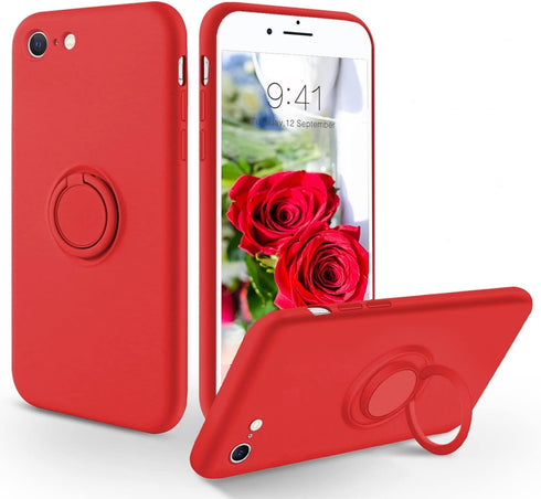 iPhone SE 2022 Case, iPhone SE 2020 Case, iPhone 8 Case, iPhone 7 Case, Slim Silicone Soft Rubber Shockproof Protective 360° Ring Kickstand Hybrid...