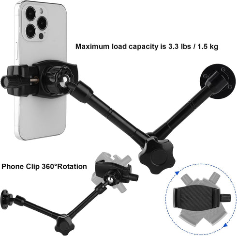 Truck Phone Stand 10" Length Arm for 3.5~7.5" iPhone/HTC/LG/Nexus/Huawei/Smartphones,Fit for Truck/Car/Vehicles/Boat,Multi-Angle Adjustable Alumin...