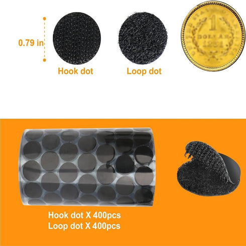 Self Adhesive Dots - 800pcs (400 Pairs) 0.79" Diameter Waterproof Sticky Back Hook Dot Loop Dot for School, Office, Home, Mounting Arts & Crafts ?...